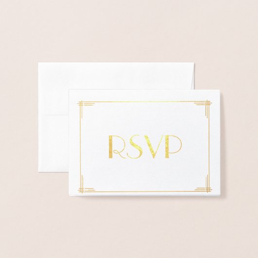 Cartes RSVP de mariage Art Déco en véritable feuil (Devant avec enveloppe)