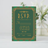 Cartes RSVP de mariage Art Déco Vert (Debout devant)