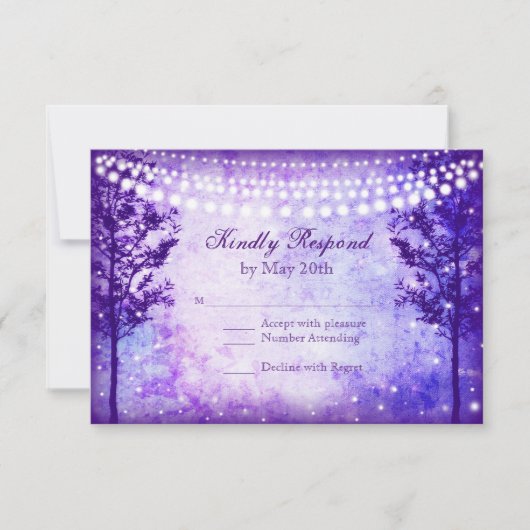 Cartes RSVP de mariage avec cordes d'arbres violet (Devant)