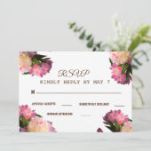 Cartes RSVP de mariage avec fleurs de pivoine élég (Debout devant)