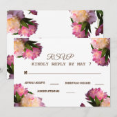 Cartes RSVP de mariage avec fleurs de pivoine élég (Devant / Derrière)