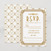 Cartes RSVP de mariage blanc Art Déco (Devant / Derrière)