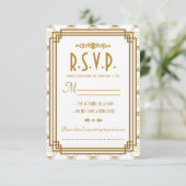 Cartes RSVP de mariage blanc Art Déco (Debout devant)