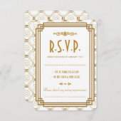Cartes RSVP de mariage blanc Art Déco personnalisé (Devant / Derrière)
