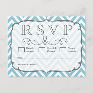 Cartes RSVP de mariage blanc bleu ciel vintage