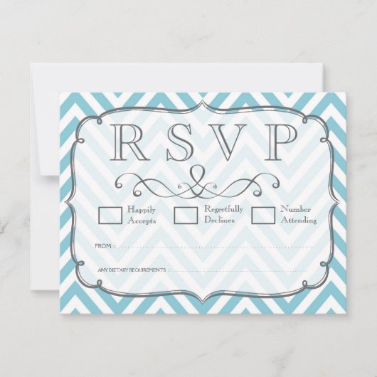 Cartes RSVP de mariage blanc bleu ciel vintage (Devant)