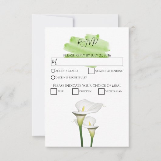 Cartes RSVP de mariage blanc Calla Lilies Aquarell (Devant)