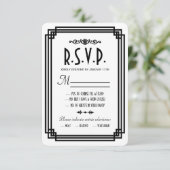Cartes RSVP de mariage blanc et noir Art Déco simp (Debout devant)