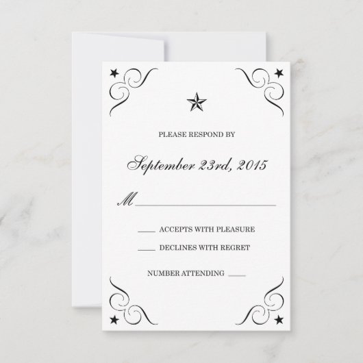 Cartes RSVP de mariage blanc et noir Lone Star (Devant)