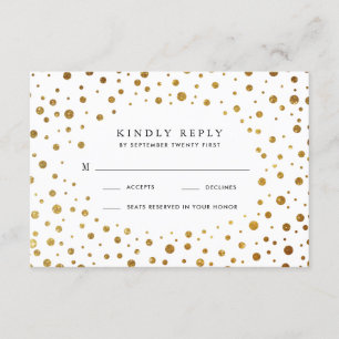 Cartes RSVP de mariage blanc et or Confetti Foil