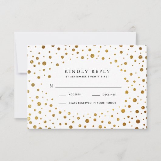 Cartes RSVP de mariage blanc et or Confetti Foil (Devant)