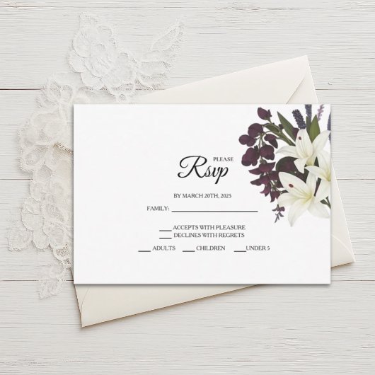 Cartes RSVP de mariage blanc Lily et Plum Floral