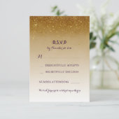 Cartes RSVP de mariage blanches pailletées or Glam (Debout devant)