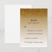 Cartes RSVP de mariage blanches pailletées or Glam (Devant / Derrière)