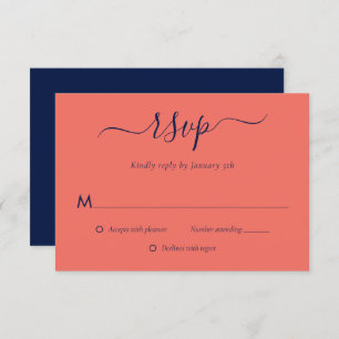 Cartes RSVP de mariage bleu et corail de la marine
