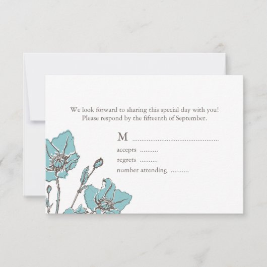 Cartes RSVP de mariage bleu fleurs (Devant)