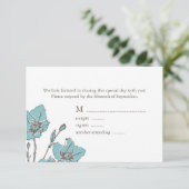 Cartes RSVP de mariage bleu fleurs (Debout devant)