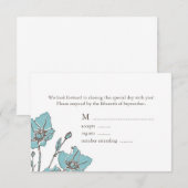 Cartes RSVP de mariage bleu fleurs (Devant / Derrière)
