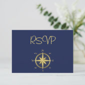 Cartes RSVP de mariage bleu marine (Debout devant)