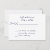 Cartes RSVP de mariage bleu marine (Dos)
