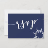 Cartes RSVP de mariage bleu marine avec roue (Dos)