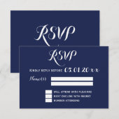 Cartes RSVP de mariage bleu marine élégante (Devant / Derrière)
