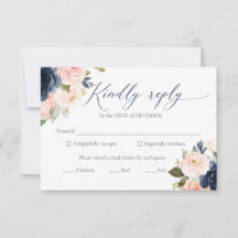 Cartes RSVP de mariage bleu marine et rose vif