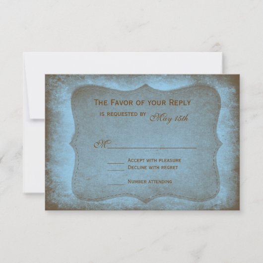 Cartes RSVP de mariage bleu rougeâtre rustique (Devant)