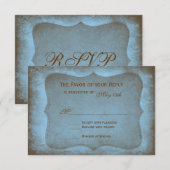 Cartes RSVP de mariage bleu rougeâtre rustique (Devant / Derrière)