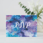 Cartes RSVP de mariage bleu violet d'aquarelle (Debout devant)