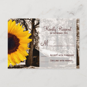 Cartes RSVP de mariage Cabine de tournesol rustiqu