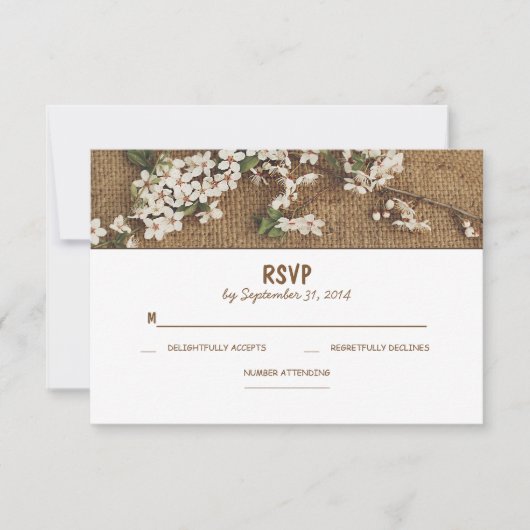 Cartes RSVP de mariage campagnard de burlap rustiq (Devant)