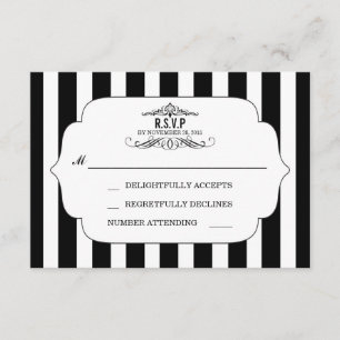 Cartes RSVP de mariage chic rayé noir