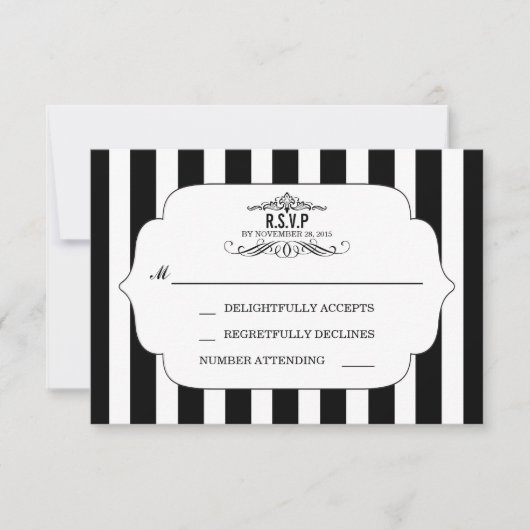 Cartes RSVP de mariage chic rayé noir (Devant)