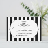 Cartes RSVP de mariage chic rayé noir (Debout devant)