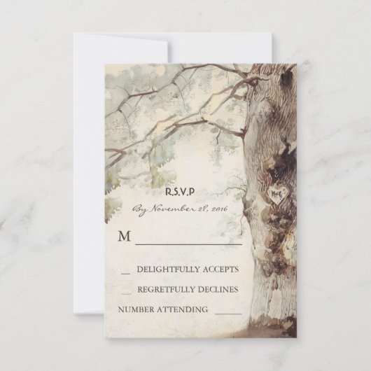 Cartes RSVP de mariage coeur d'arbre rustique (Devant)