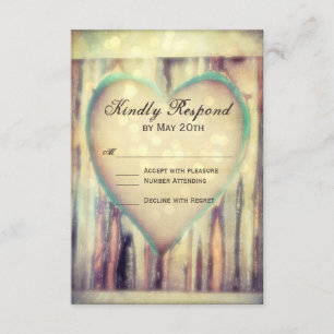 Cartes RSVP de mariage coeur sculpté en bois rusti