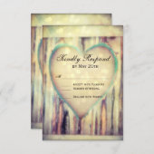 Cartes RSVP de mariage coeur sculpté en bois rusti (Devant / Derrière)