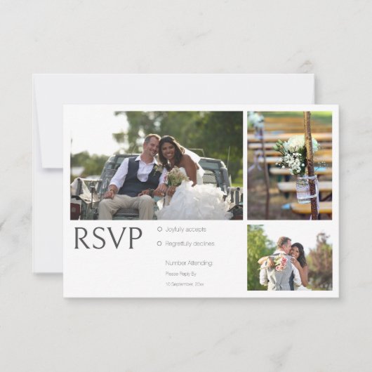 Cartes RSVP de mariage Collage photo blanc (Devant)