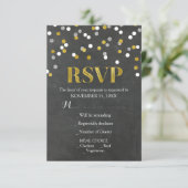 Cartes RSVP de mariage Confetti en Argent Gold Cha (Debout devant)