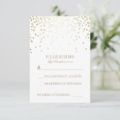 Cartes RSVP de mariage Confetti en or et blanc (Debout devant)