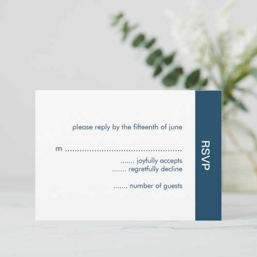Cartes RSVP de mariage couleur en gras - Marine (Debout devant)