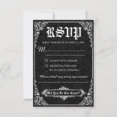 Cartes RSVP de Mariage damassé gothique noir (Devant)