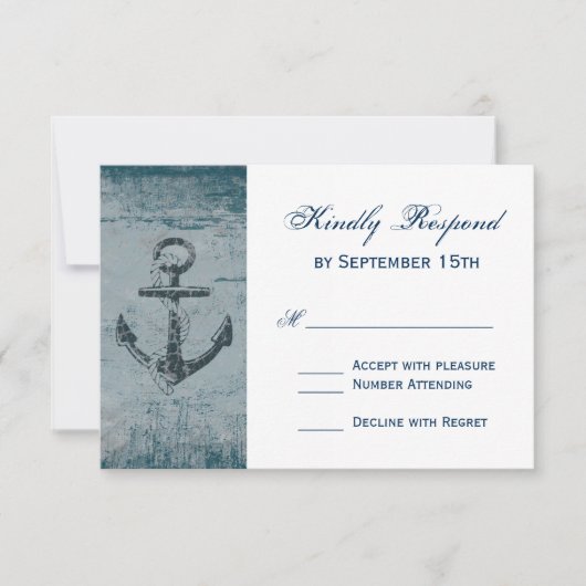 Cartes RSVP de mariage d'Ancres nautiques rustique (Devant)