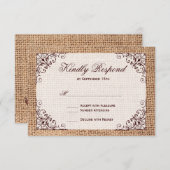 Cartes RSVP de Mariage de Burlap de Pays Rustique (Devant / Derrière)