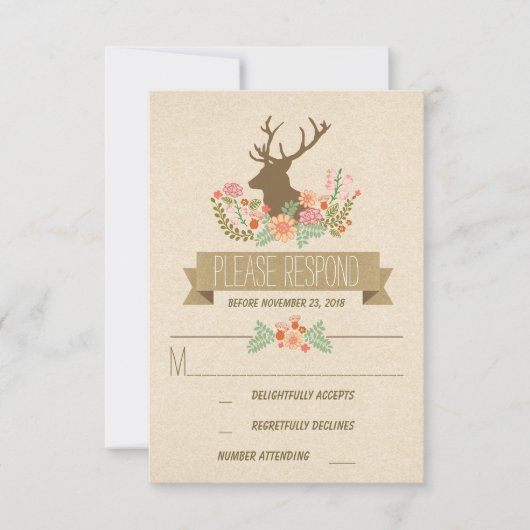 Cartes RSVP de mariage de cerfs rustiques (Devant)