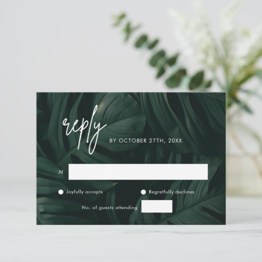 Cartes RSVP de mariage de destination tropicale (Debout devant)