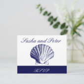 Cartes RSVP de mariage de la Marine Blue Shell Bea (Debout devant)