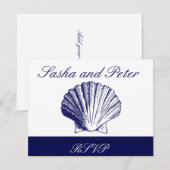 Cartes RSVP de mariage de la Marine Blue Shell Bea (Devant / Derrière)