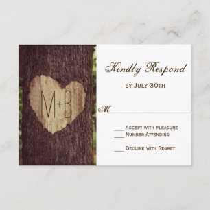 Cartes RSVP de mariage de l'arbre rustique du coeu